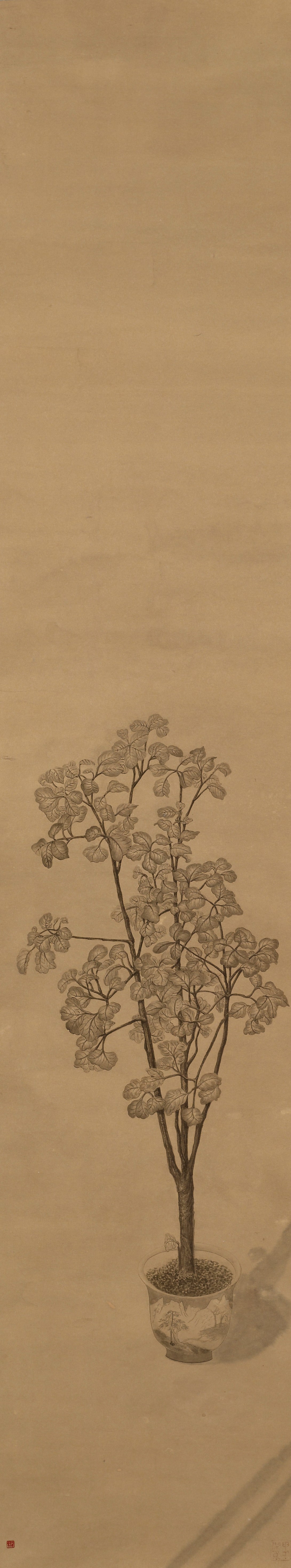 34薄暮 2014 水墨、泥金宣 139x26.5cm(4才)