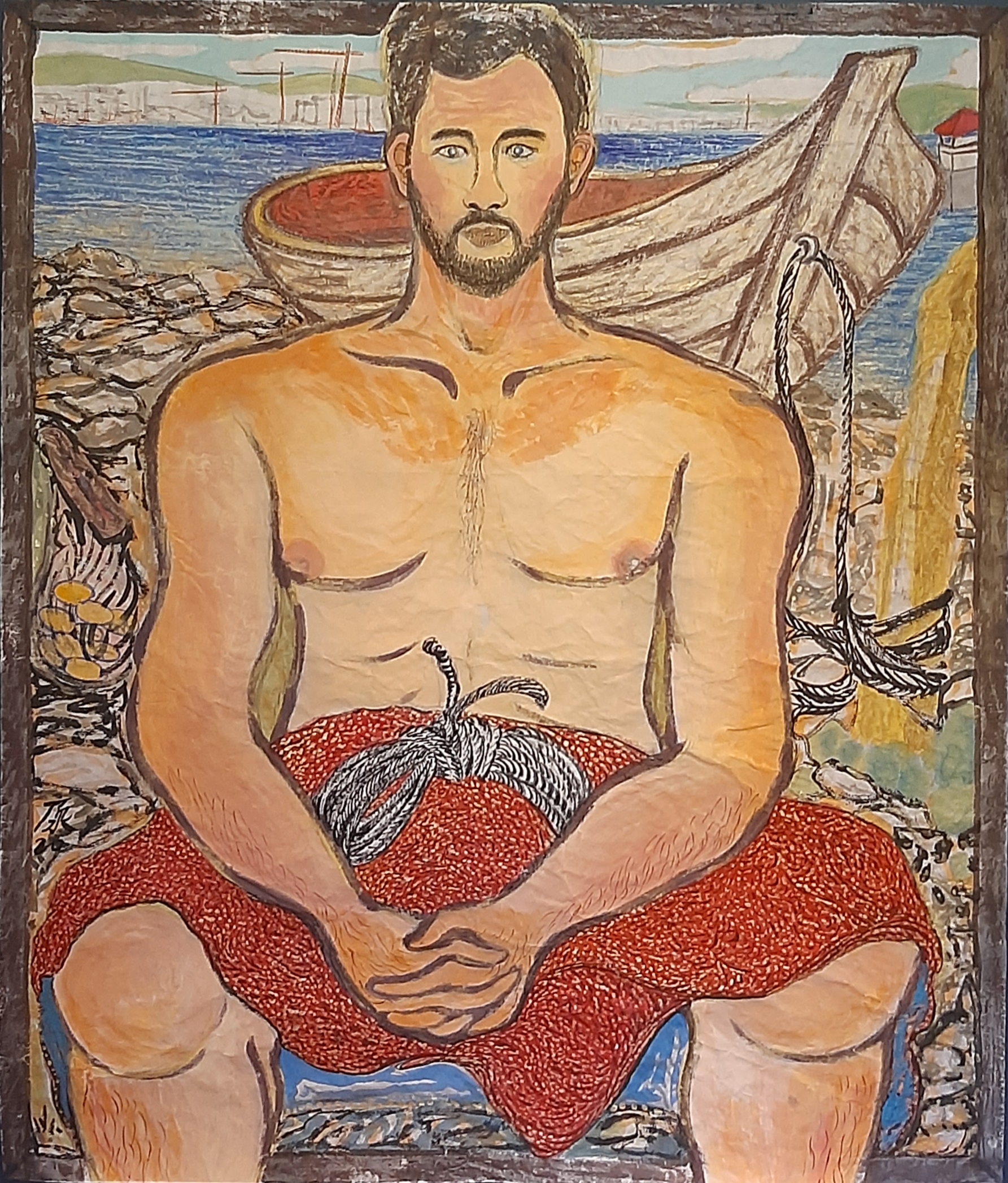 02 Mannen og båten hans, 157cmx134cm papir og vann-besert pigment