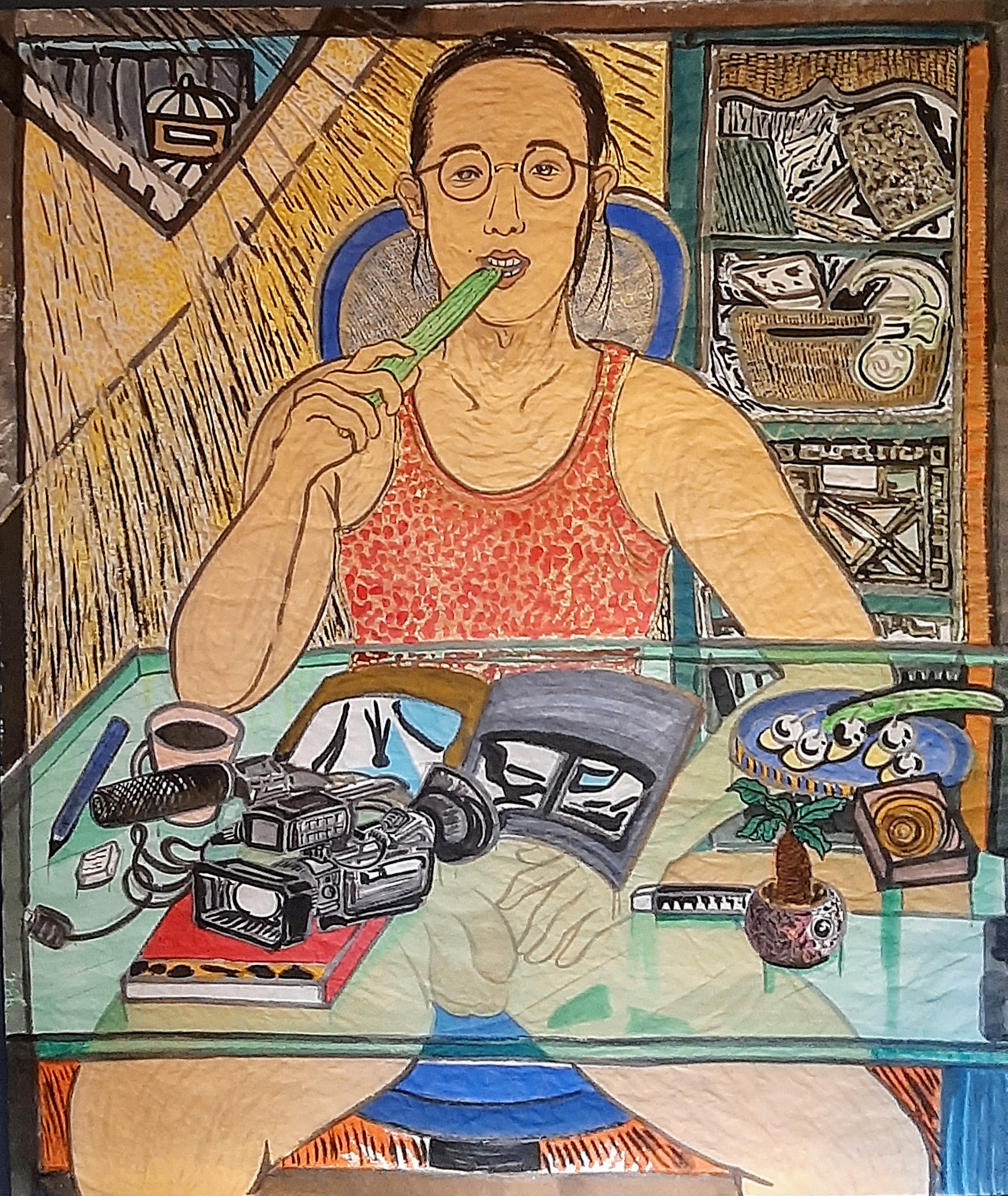 03 Mannen og hjemmekontoren hans, 157cmx134cm papir og vann-besert pigment